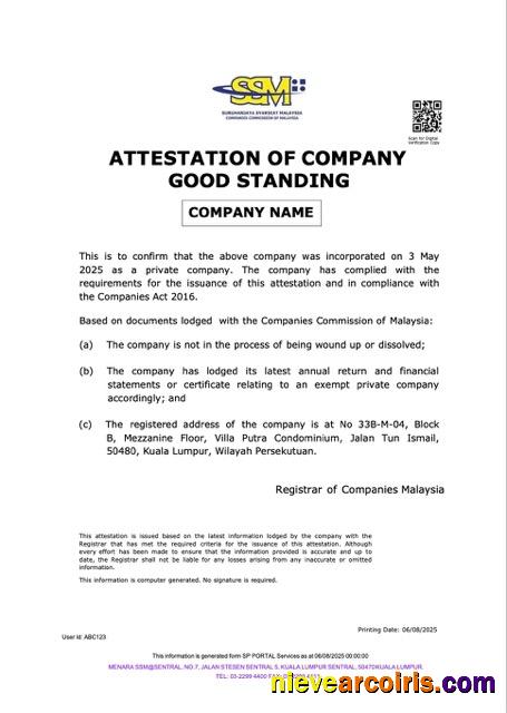 Malaysia attestation of company good standing
